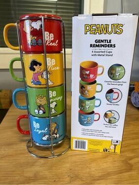 Peanuts Stackable Cups Set in Red, Yellow, Green, Blue